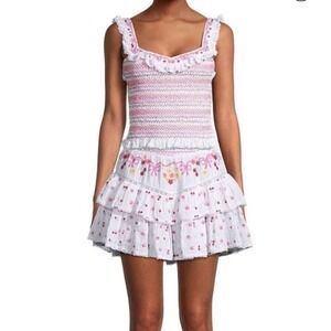 LoveShackFancy Manila Smocked Top Shirt Tank Womens Small Embroidered White Pink